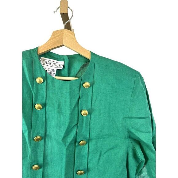 Vintage Carlisle 100% Linen Short Sleeve Blouse w/ Build in Shoulder Pads Sz 6 - Picture 2 of 9